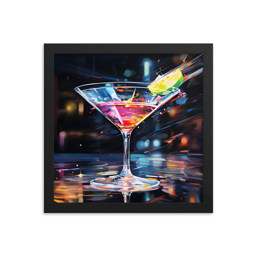 Framed Print Martini Glass Lined With Lime and a Colorful Drink All in a Watercolor Style Painting Framed Poster Artwork 12x12"