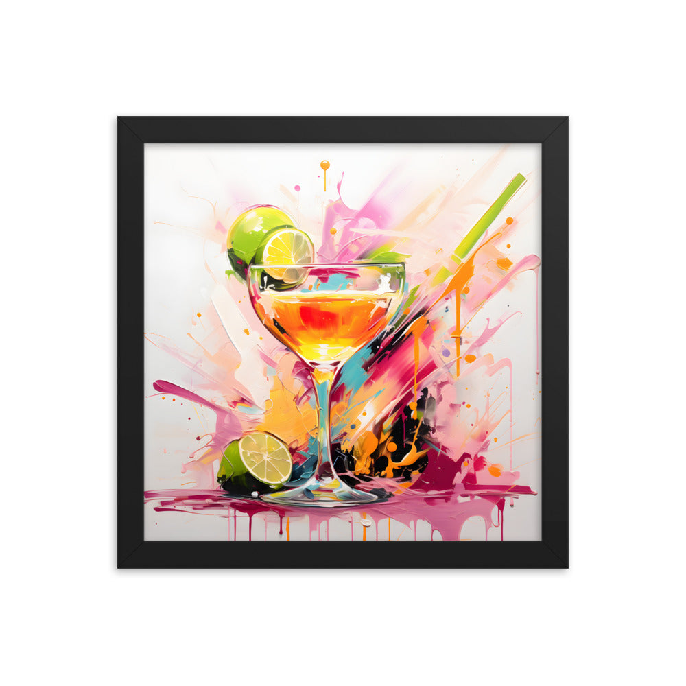 Framed Print Vibrant Alcohol Artwork Lime Slices Lining A Champagne Glass Splashes Of Vibrant Colors Span The Background Attention Grabbing Conversation Starter Framed Poster 12x12"