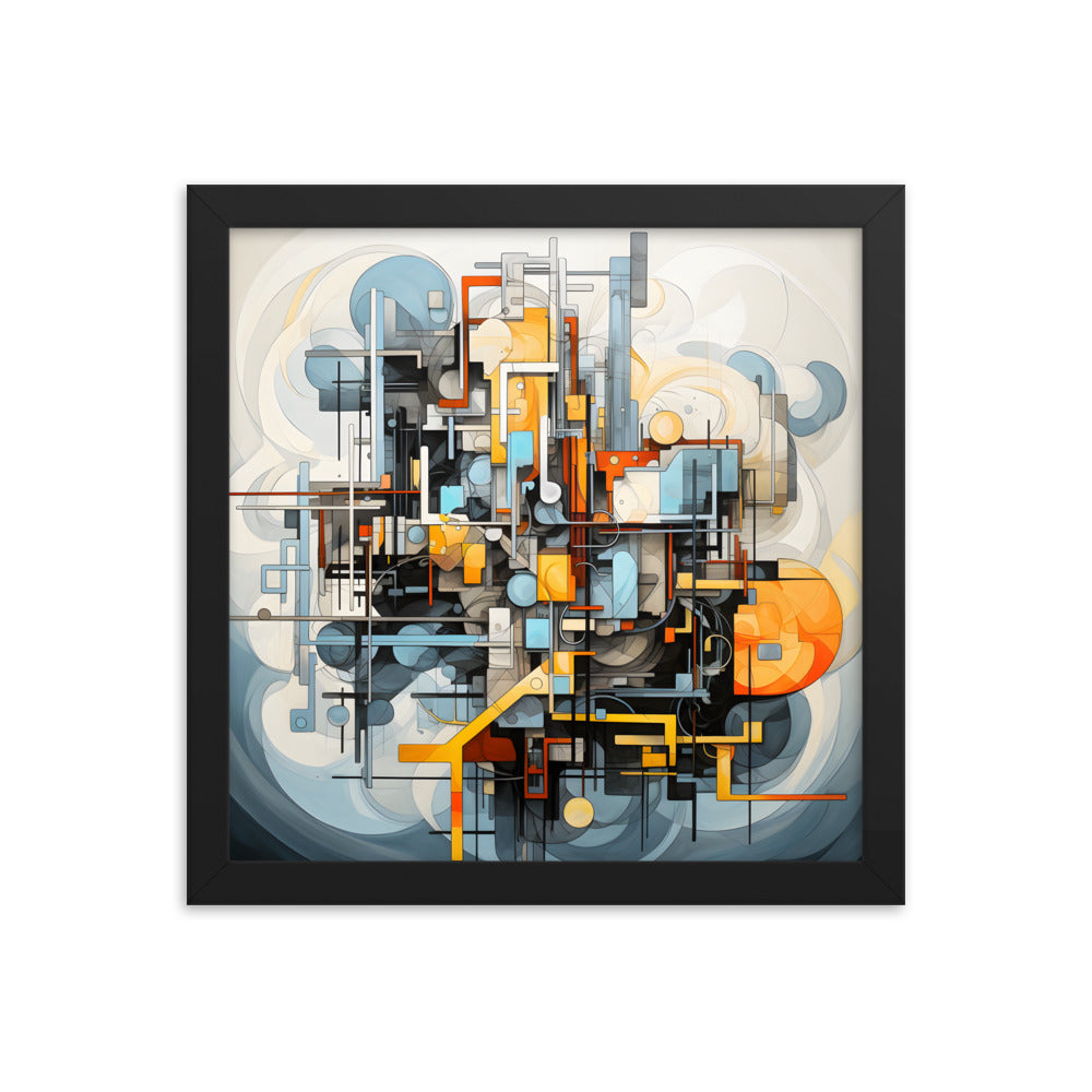 Framed Print Abstract artwork Vibrant Mechanical Shapes Art Framed Attention Grabbing Abstract Art 12x12"