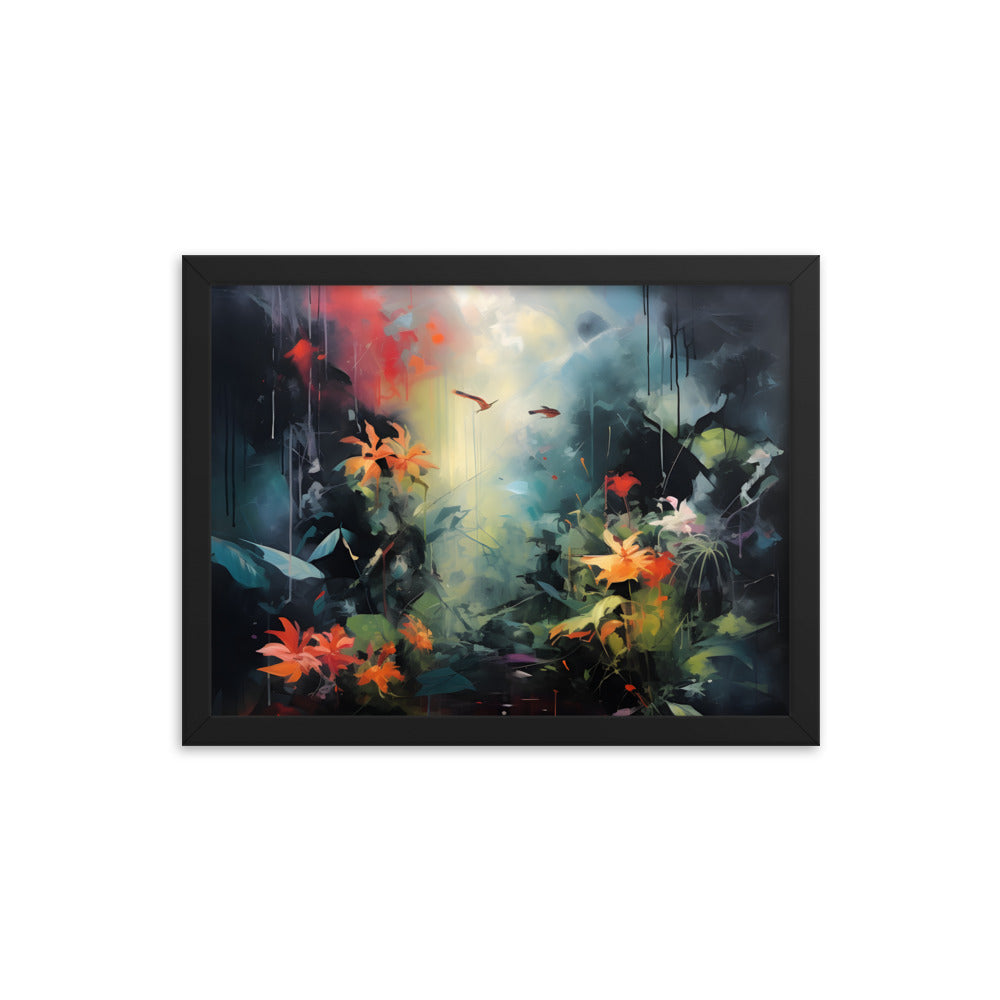 Framed Print Abstract Artwork Bright Vibrant Colorful Jungle Scene Moody Dense Abstract Art Framed Poster 12x16"