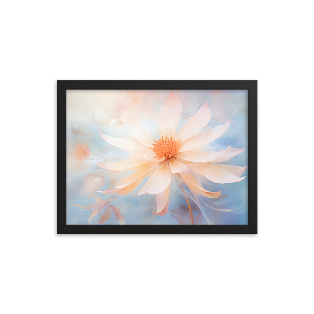 Framed Print Watercolor Style Soft White Daisy Flower Light Blue Background Soothing & Overall Calming Feel Painted Nature Art Plants Flowers Garden Framed Poster 12x16"