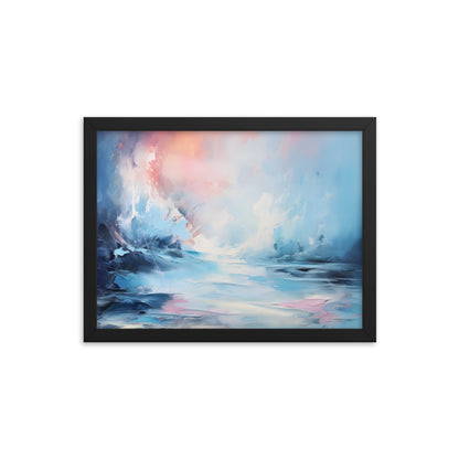 Framed Print Abstract Artwork Snowy Icy Winter Water Oil Painting Style Abstract Art Smooth Calming Colors Framed Poster Nature 12x16"