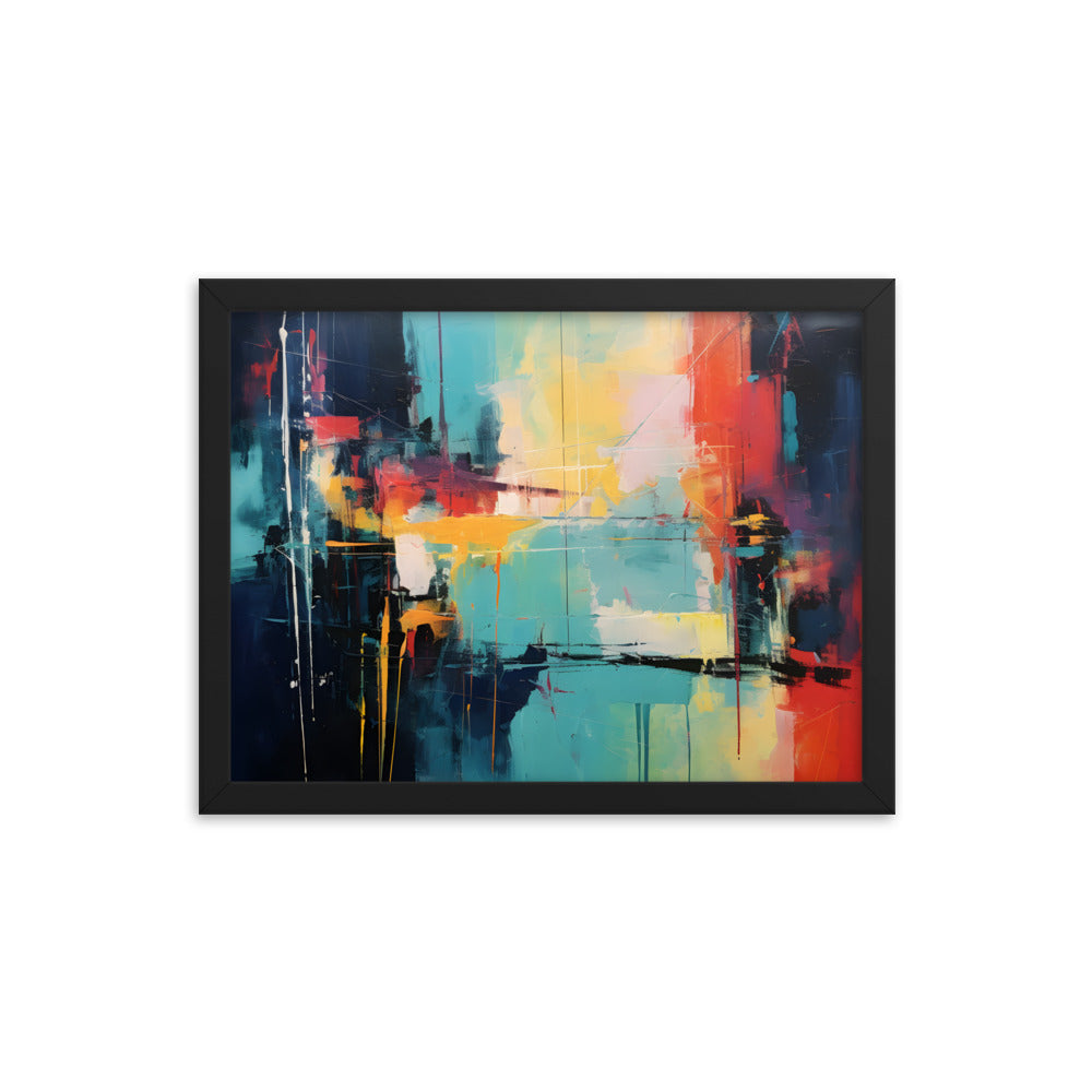 Framed Print Abstract Artwork Oil Painting Style Abstract Art Vibrant Colors And Random Shapes Leaving It Open For Interpretation Framed Poster Nature 12x16"