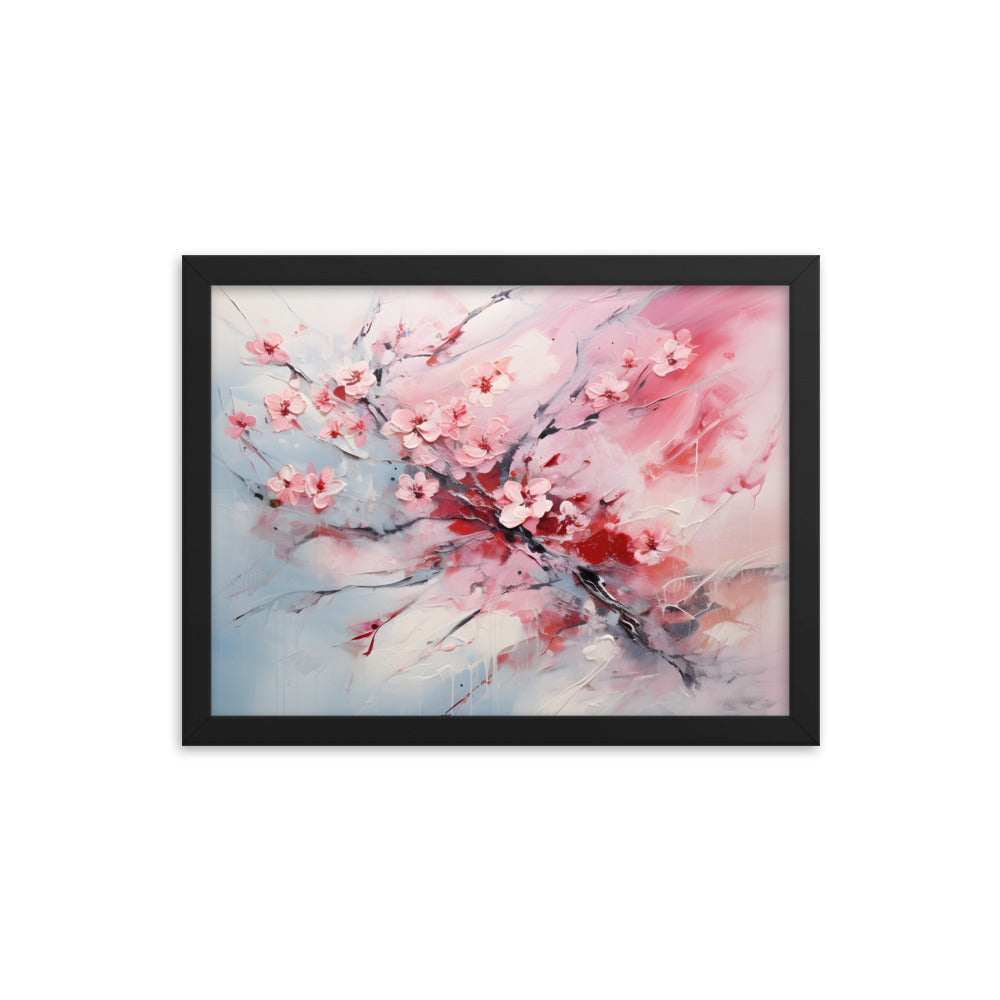 Framed Nature Inspired Artwork Stunning Gloomy Cherry Blossom Tree Oil Painting Style Framed Print 12x16"