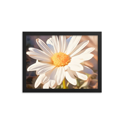 Framed Nature Inspired Artwork Stunning Sunlit Daisy Blooming Oil Painting Style 12x16"