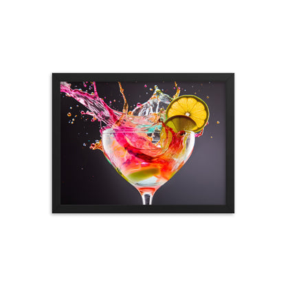 Framed Print Artwork Bright Colorful Cocktail Splashing Out Of The Glass Framed Poster Painting Alcohol Art 12x16"