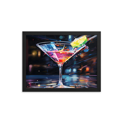 Framed Print Martini Glass Lined With Lime and a Colorful Drink All in a Watercolor Style Painting Framed Poster Artwork 12x16"