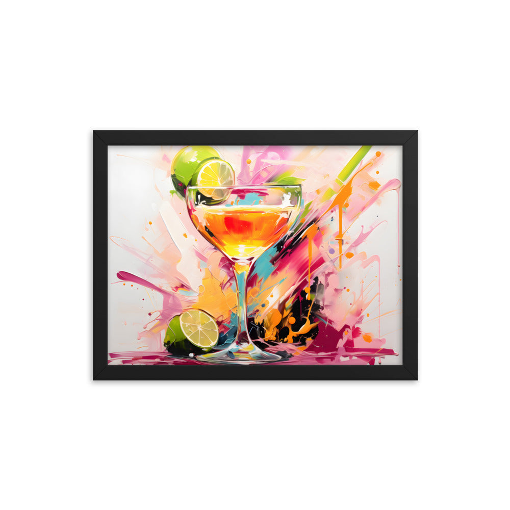 Framed Print Vibrant Alcohol Artwork Lime Slices Lining A Champagne Glass Splashes Of Vibrant Colors Span The Background Attention Grabbing Conversation Starter Framed Poster 12x16"