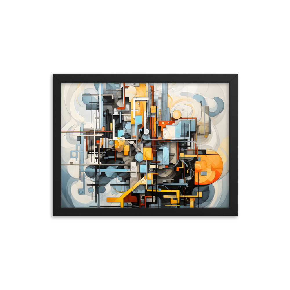 Framed Print Abstract artwork Vibrant Mechanical Shapes Art Framed Attention Grabbing Abstract Art 12x16"