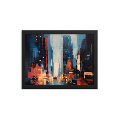 Framed Print Abstract Urban Mystique Dense City Art Cars Driving Through City Conversation Starter Framed Poster Busy City Streets People Walking Through A City With Large Buildings 12x16"