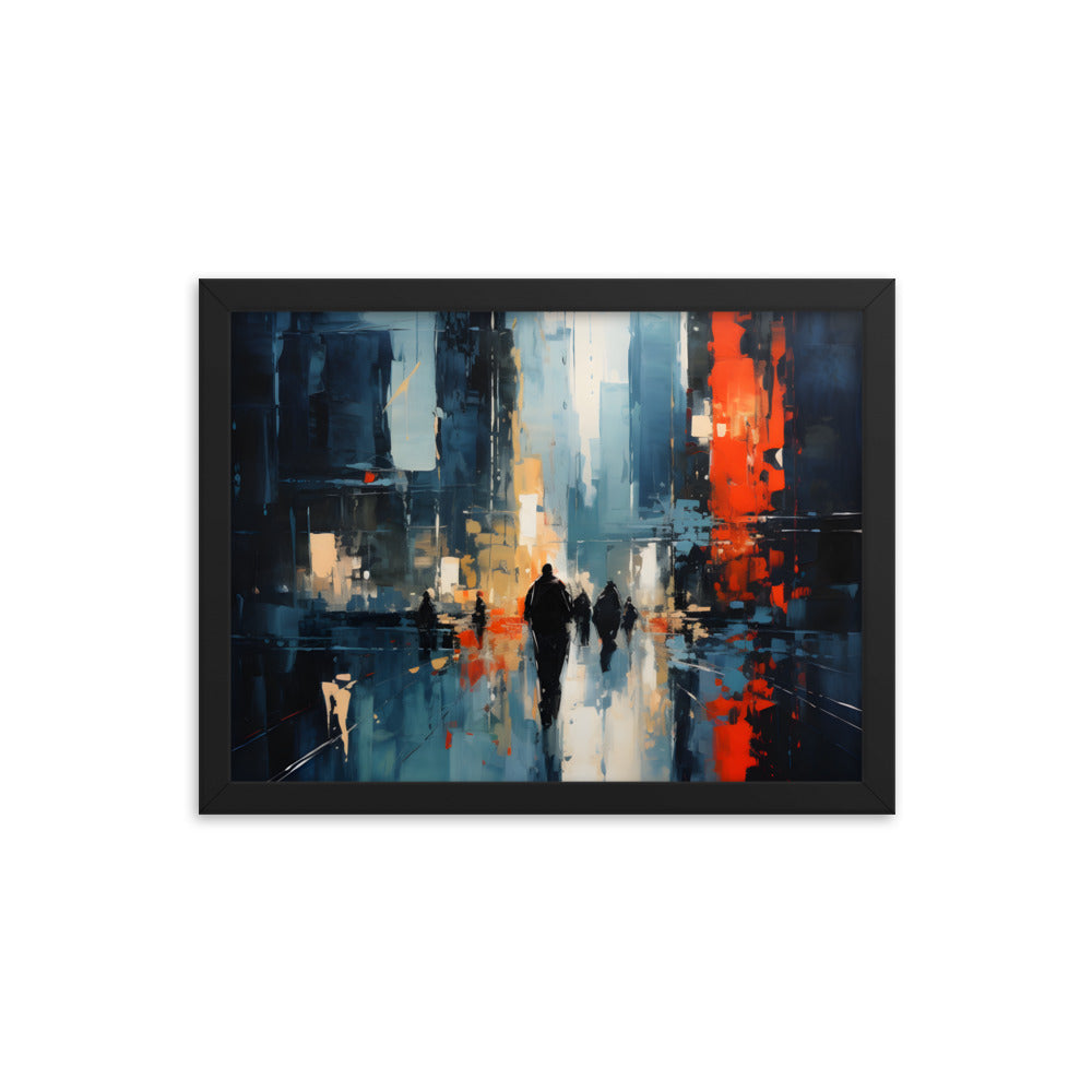 Framed Print Abstract Urban Mystique Conversation Starter Framed Poster Busy City Streets People Walking Through A City With Large Buildings 12x16"