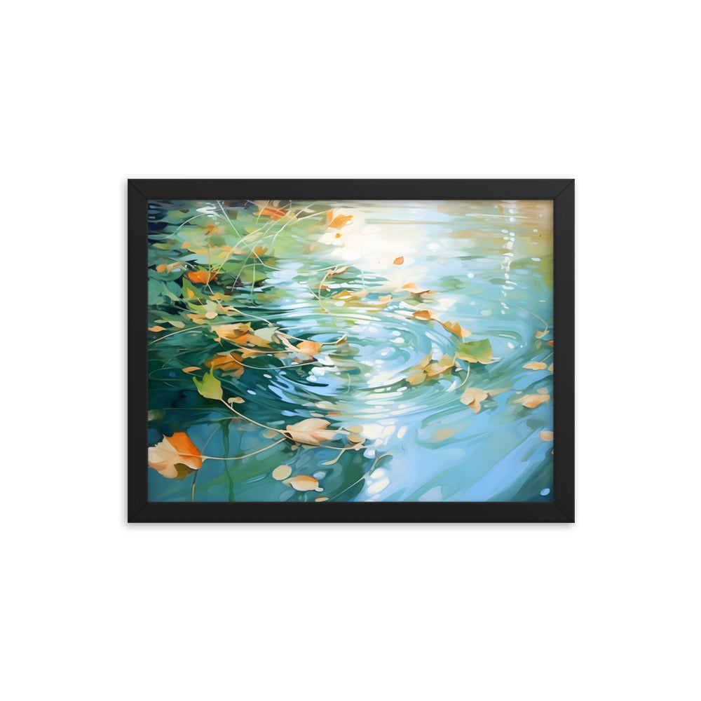 Framed Print artwork Nature Autumn Leaves Covering A Green Pond Framed Poster Painting 