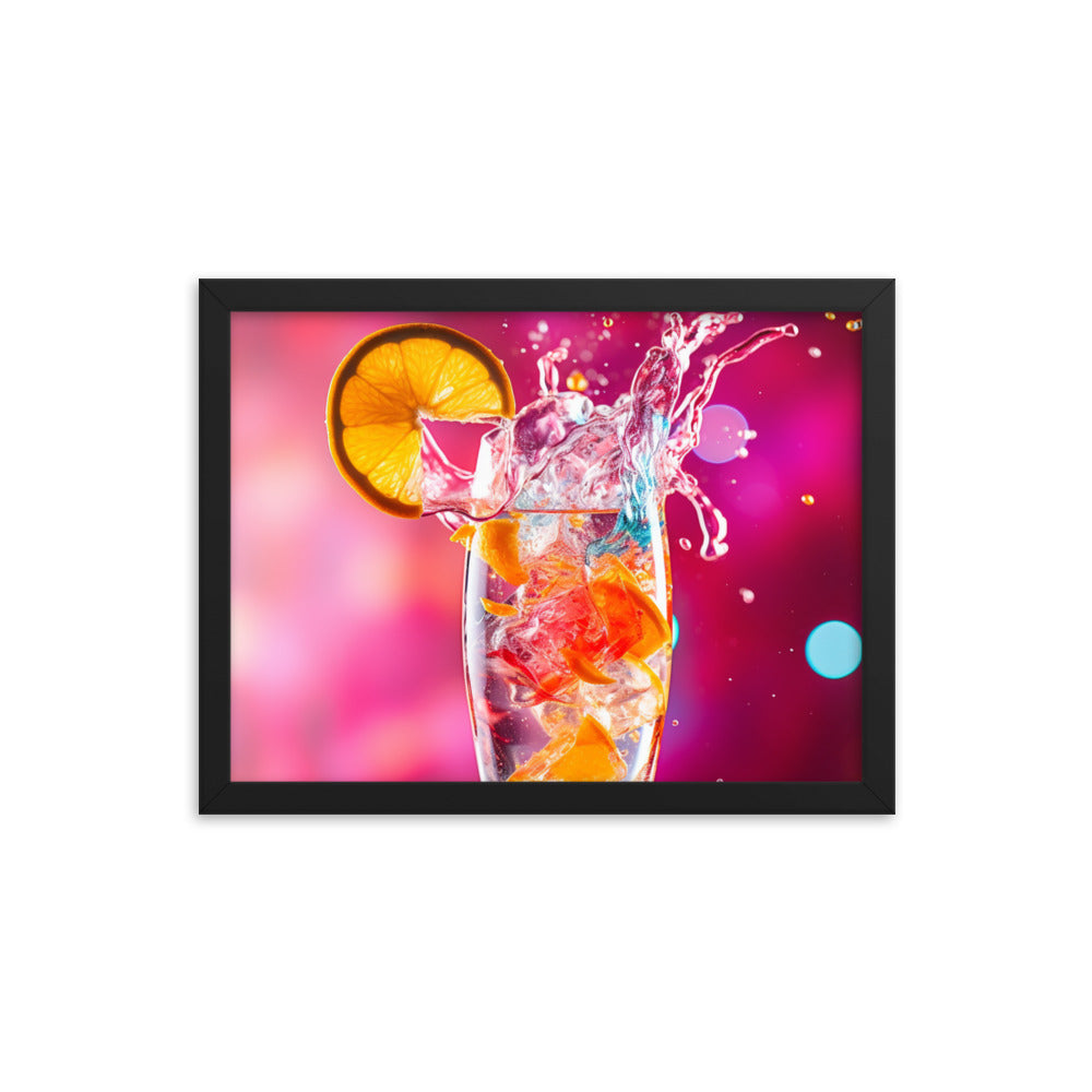 Bright Vibrant Pink Background Supporting a Clear Refreshing Drink With A Slice Of Lemon 12" x 12" Horizontal