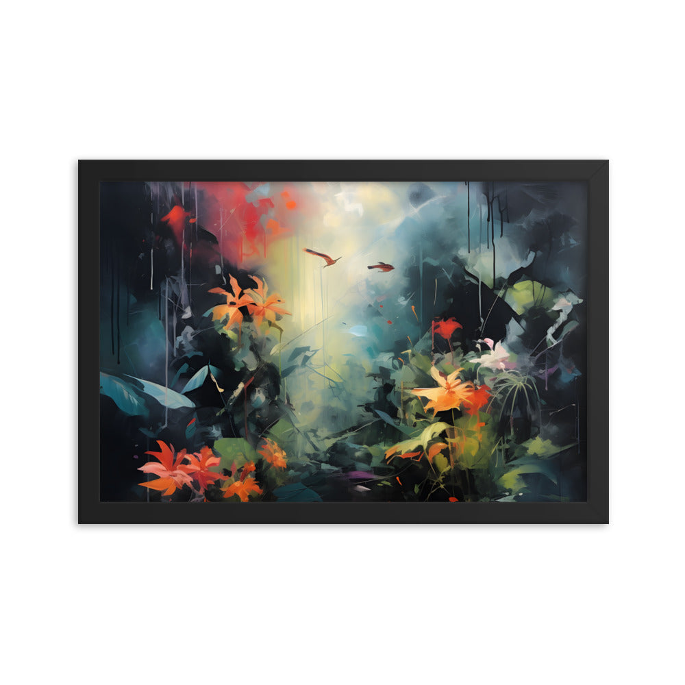 Framed Print Abstract Artwork Bright Vibrant Colorful Jungle Scene Moody Dense Abstract Art Framed Poster 12x18"