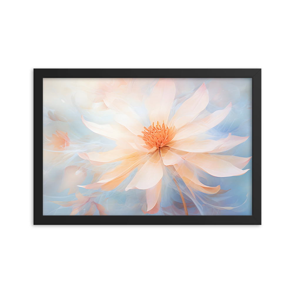 Framed Print Watercolor Style Soft White Daisy Flower Light Blue Background Soothing & Overall Calming Feel Painted Nature Art Plants Flowers Garden Framed Poster 12x18"