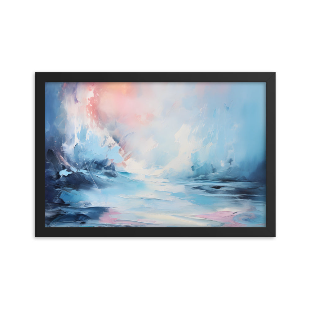 Framed Print Abstract Artwork Snowy Icy Winter Water Oil Painting Style Abstract Art Smooth Calming Colors Framed Poster Nature 12x18"