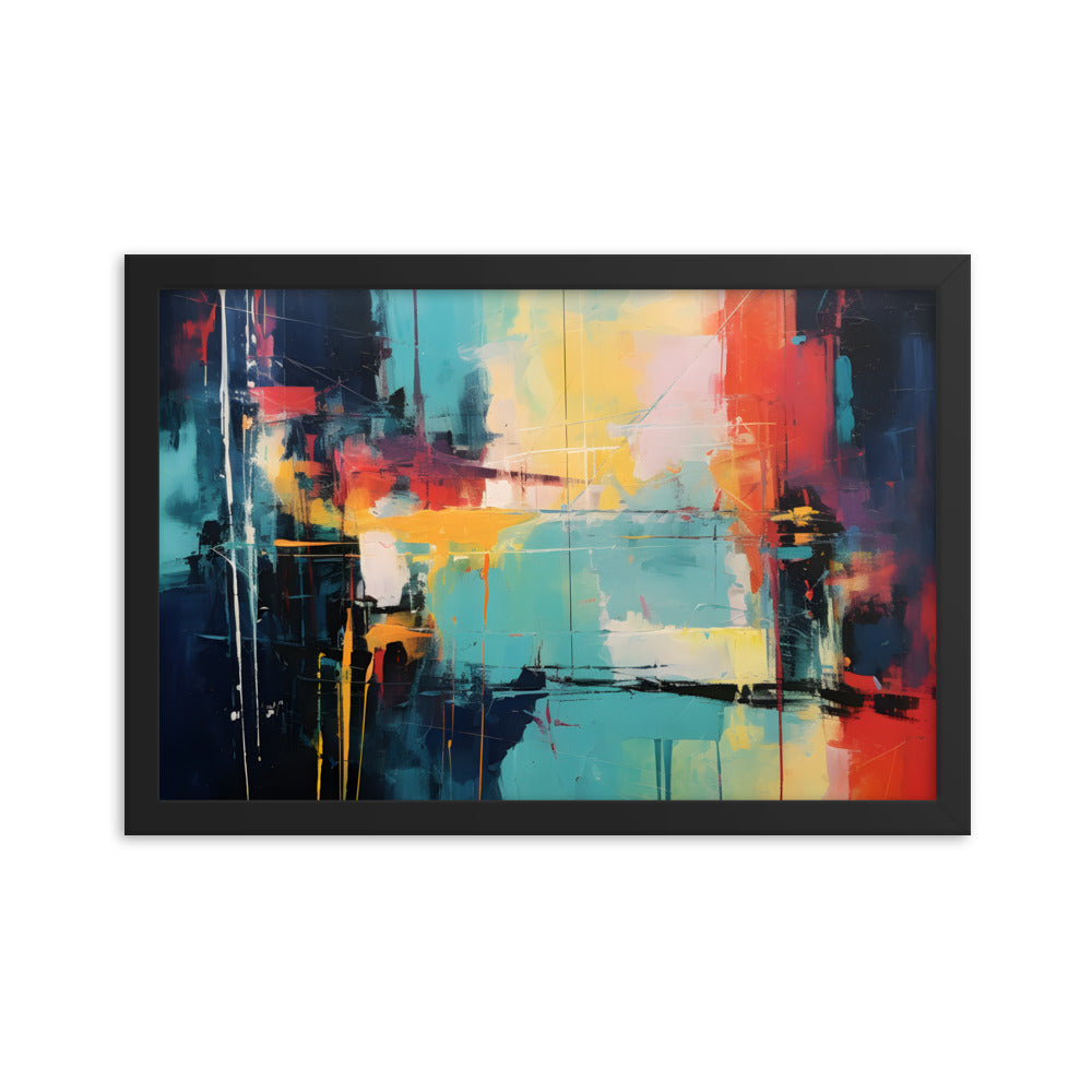 Framed Print Abstract Artwork Oil Painting Style Abstract Art Vibrant Colors And Random Shapes Leaving It Open For Interpretation Framed Poster Nature 12x18"