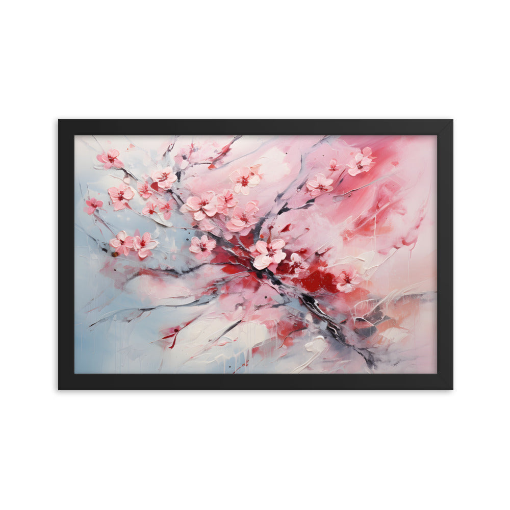 Framed Nature Inspired Artwork Stunning Gloomy Cherry Blossom Tree Oil Painting Style Framed Print 12x18"