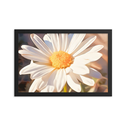 Framed Nature Inspired Artwork Stunning Sunlit Daisy Blooming Oil Painting Style 12x18"