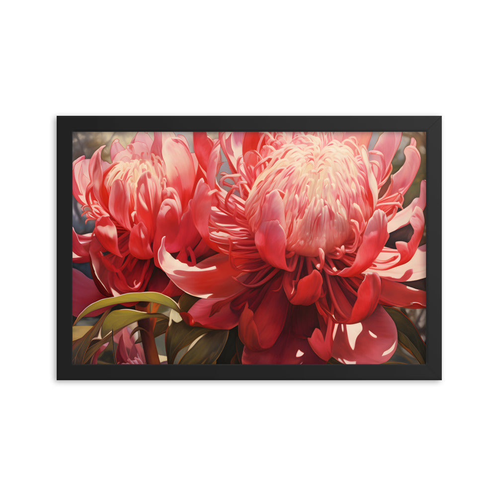 Framed Print Nature Inspired Artwork Stunning Bright Vibrant Blooming Wattle Oil Painting Style Framed Poster 12x18"