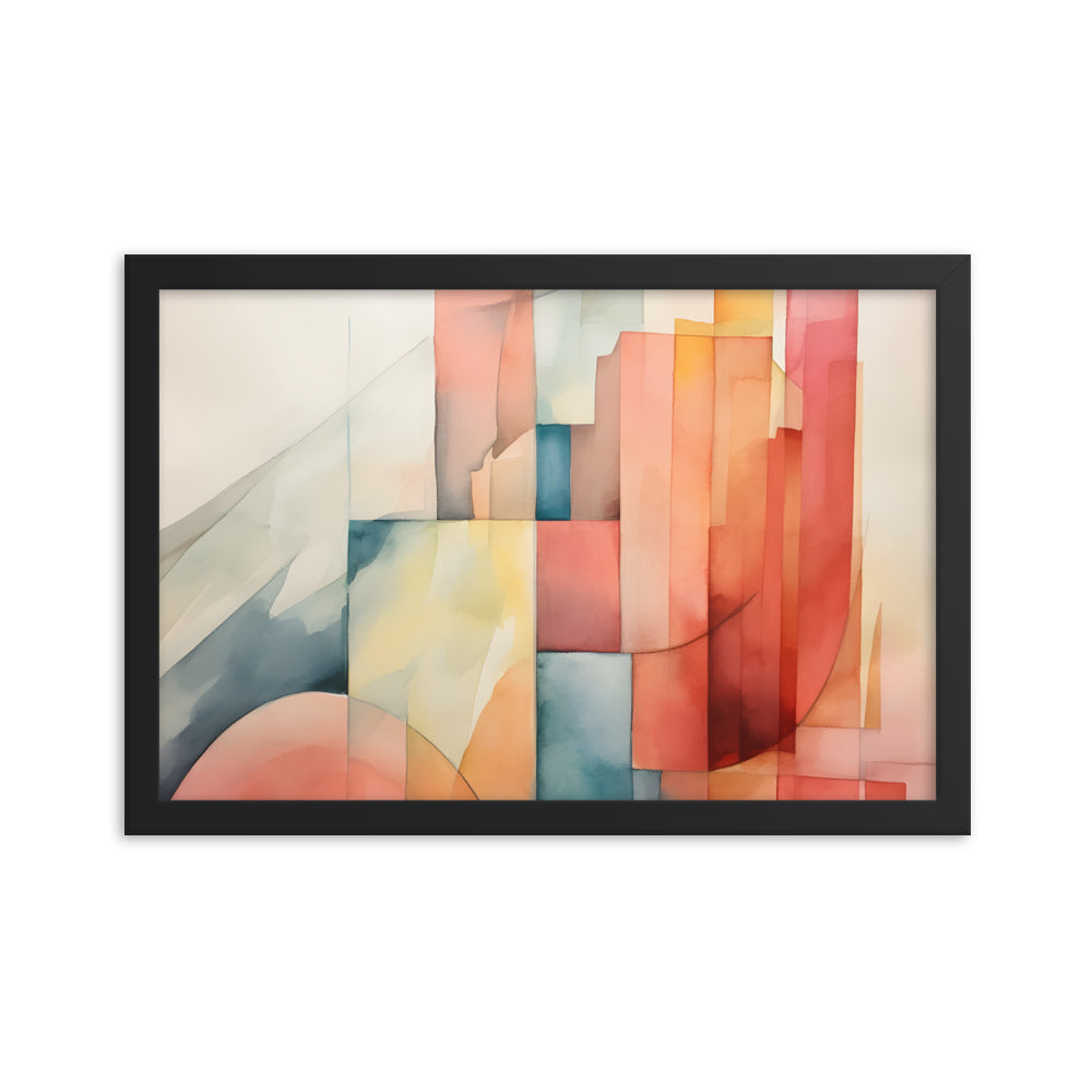 Framed Print Abstract Artwork Simplistic Minimalist Shapes Water Color Painting Style Abstract Art Framed Poster 12x18"