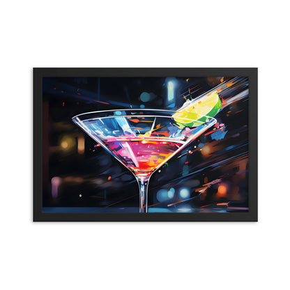 Framed Print Martini Glass Lined With Lime and a Colorful Drink All in a Watercolor Style Painting Framed Poster Artwork 12x18"