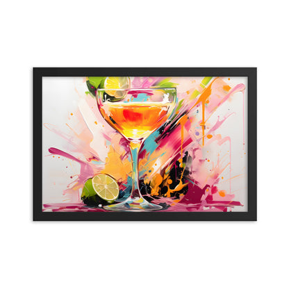 Framed Print Vibrant Alcohol Artwork Lime Slices Lining A Champagne Glass Splashes Of Vibrant Colors Span The Background Attention Grabbing Conversation Starter Framed Poster 12x18"