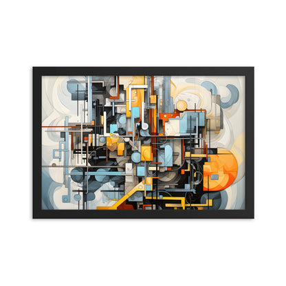 Framed Print Abstract artwork Vibrant Mechanical Shapes Art Framed Attention Grabbing Abstract Art 12x18"