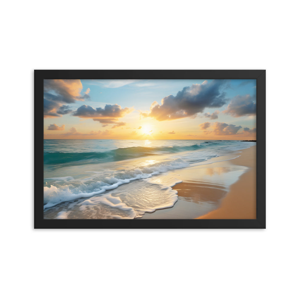 Framed Print Artwork Beach Ocean Waves Sunset Framed Poster Artwork