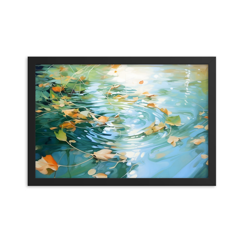 Framed Print artwork Nature Autumn Leaves Covering A Green Pond Framed Poster Painting 