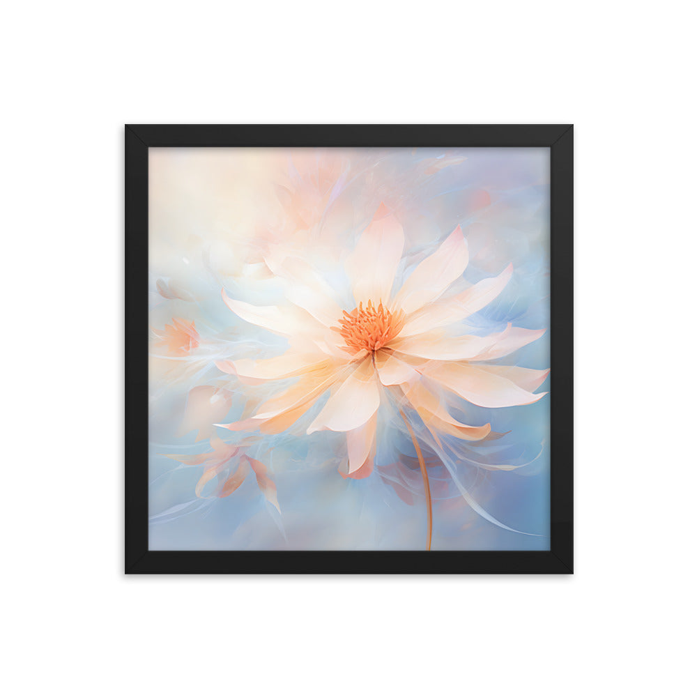 Framed Print Watercolor Style Soft White Daisy Flower Light Blue Background Soothing & Overall Calming Feel Painted Nature Art Plants Flowers Garden Framed Poster 14x14"