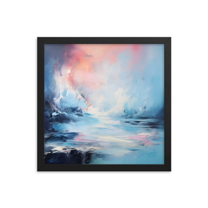 Framed Print Abstract Artwork Snowy Icy Winter Water Oil Painting Style Abstract Art Smooth Calming Colors Framed Poster Nature 14x14"