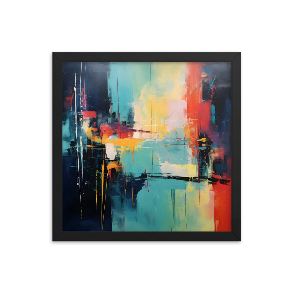 Framed Print Abstract Artwork Oil Painting Style Abstract Art Vibrant Colors And Random Shapes Leaving It Open For Interpretation Framed Poster Nature 14x14"