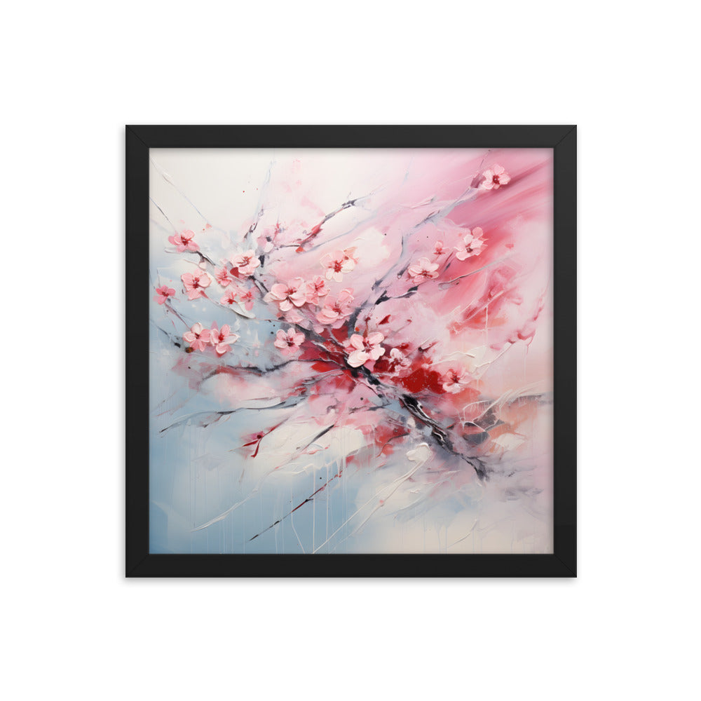 Framed Nature Inspired Artwork Stunning Gloomy Cherry Blossom Tree Oil Painting Style Framed Print 14x14"