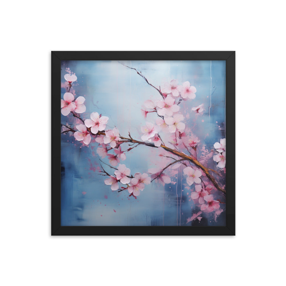 Framed Nature Inspired Artwork Stunning Cherry blossom Painting 14x14"