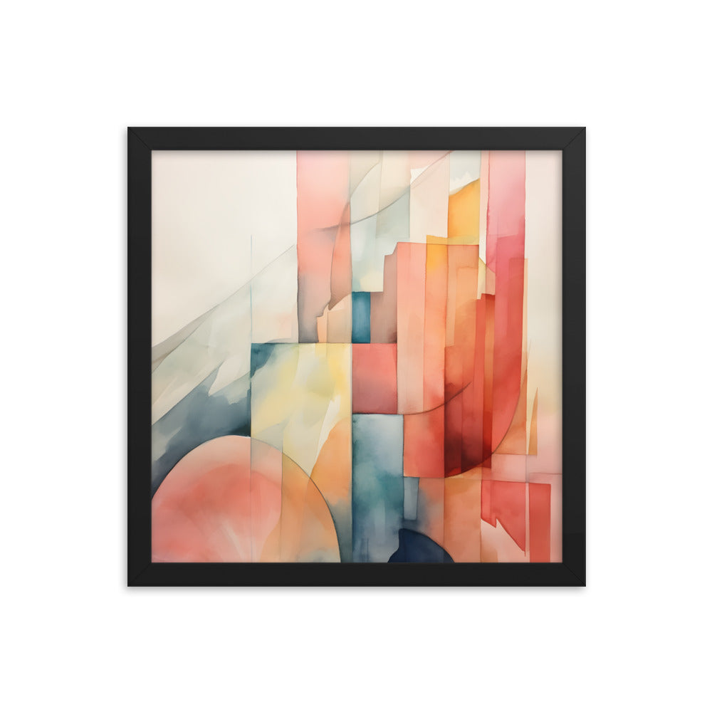 Framed Print Abstract Artwork Simplistic Minimalist Shapes Water Color Painting Style Abstract Art Framed Poster 14x14"