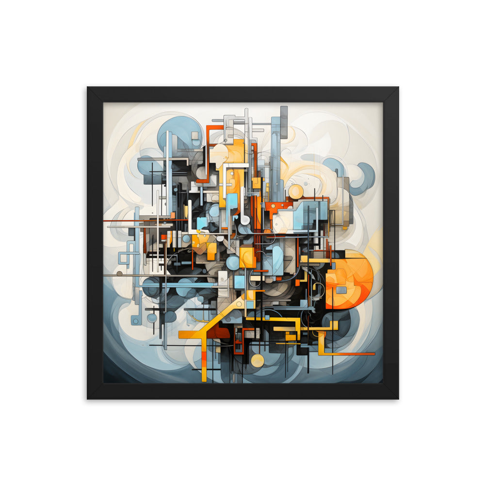 Framed Print Abstract artwork Vibrant Mechanical Shapes Art Framed Attention Grabbing Abstract Art 14x14"