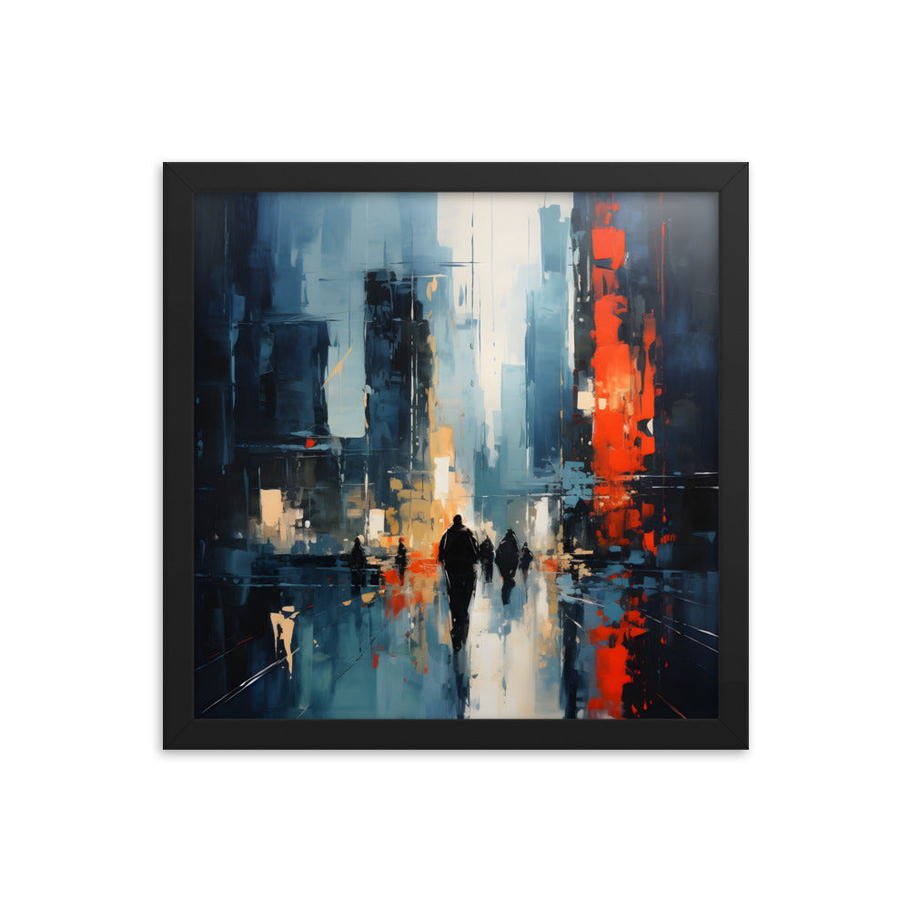 Framed Print Abstract Urban Mystique Conversation Starter Framed Poster Busy City Streets People Walking Through A City With Large Buildings 14x14"