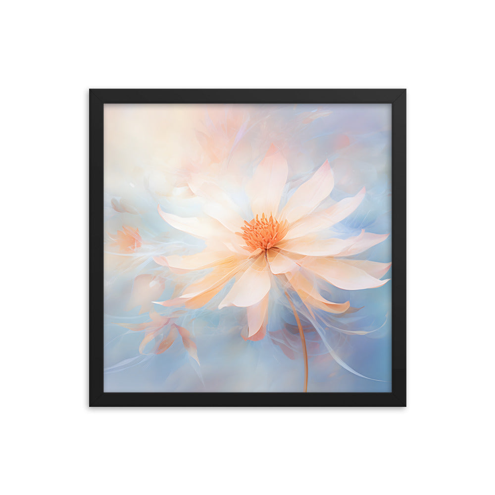 Framed Print Watercolor Style Soft White Daisy Flower Light Blue Background Soothing & Overall Calming Feel Painted Nature Art Plants Flowers Garden Framed Poster 16x16"
