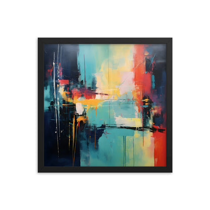 Framed Print Abstract Artwork Oil Painting Style Abstract Art Vibrant Colors And Random Shapes Leaving It Open For Interpretation Framed Poster Nature 16x16"