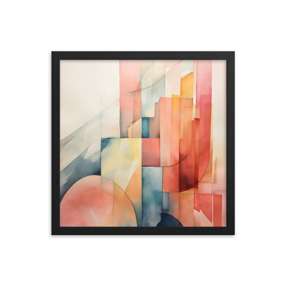 Framed Print Abstract Artwork Simplistic Minimalist Shapes Water Color Painting Style Abstract Art Framed Poster 16x16"