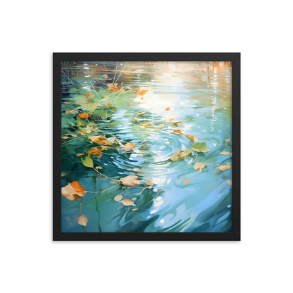 Framed Print artwork Nature Autumn Leaves Covering A Green Pond Framed Poster Painting 