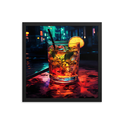 Framed Artwork Bar/Night Life Art Framed Painting Alcohol Art Bartender Fixing Drinks In A Vibrant Bar 16" x 16" Square