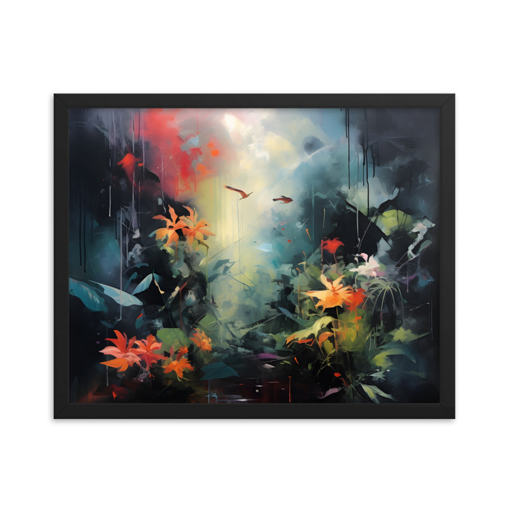 Framed Print Abstract Artwork Bright Vibrant Colorful Jungle Scene Moody Dense Abstract Art Framed Poster 16x20"