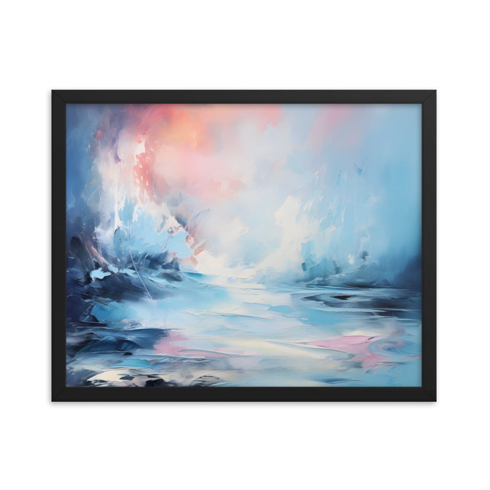 Framed Print Abstract Artwork Snowy Icy Winter Water Oil Painting Style Abstract Art Smooth Calming Colors Framed Poster Nature 16x20"