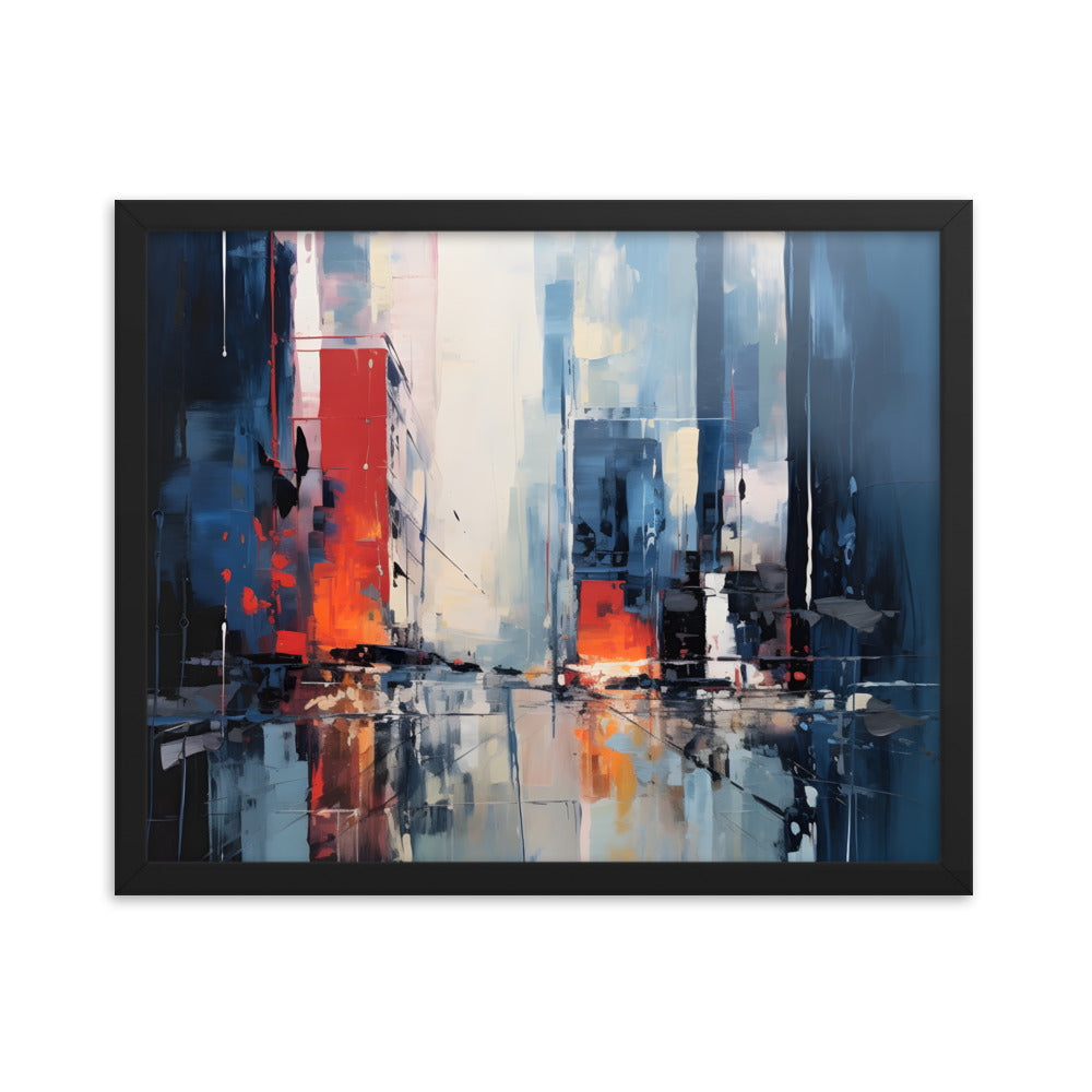 Framed Abstract artwork Vibrant City Art Framed Oil Painting Style Abstract Art 16x20"