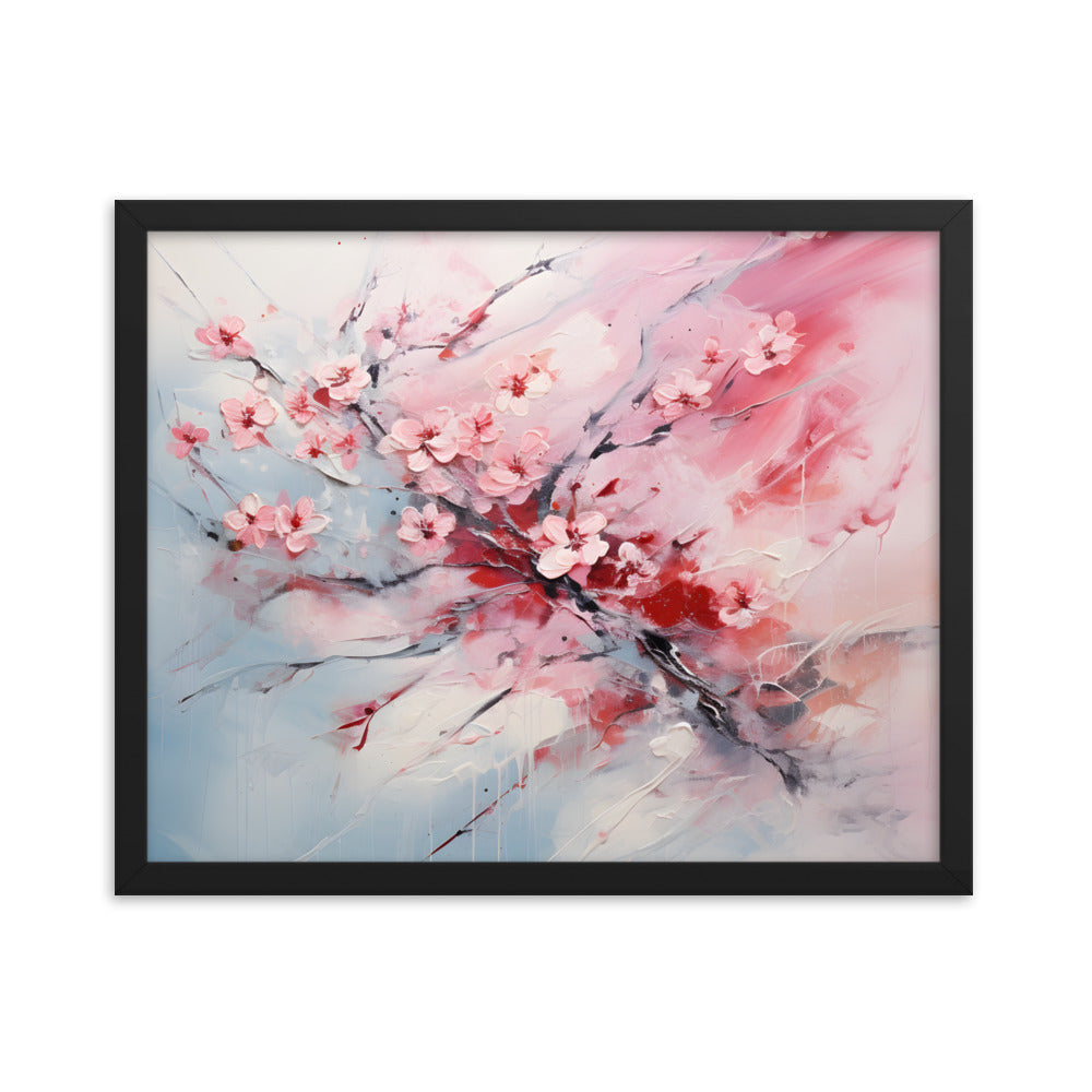 Framed Nature Inspired Artwork Stunning Gloomy Cherry Blossom Tree Oil Painting Style Framed Print 16x20"