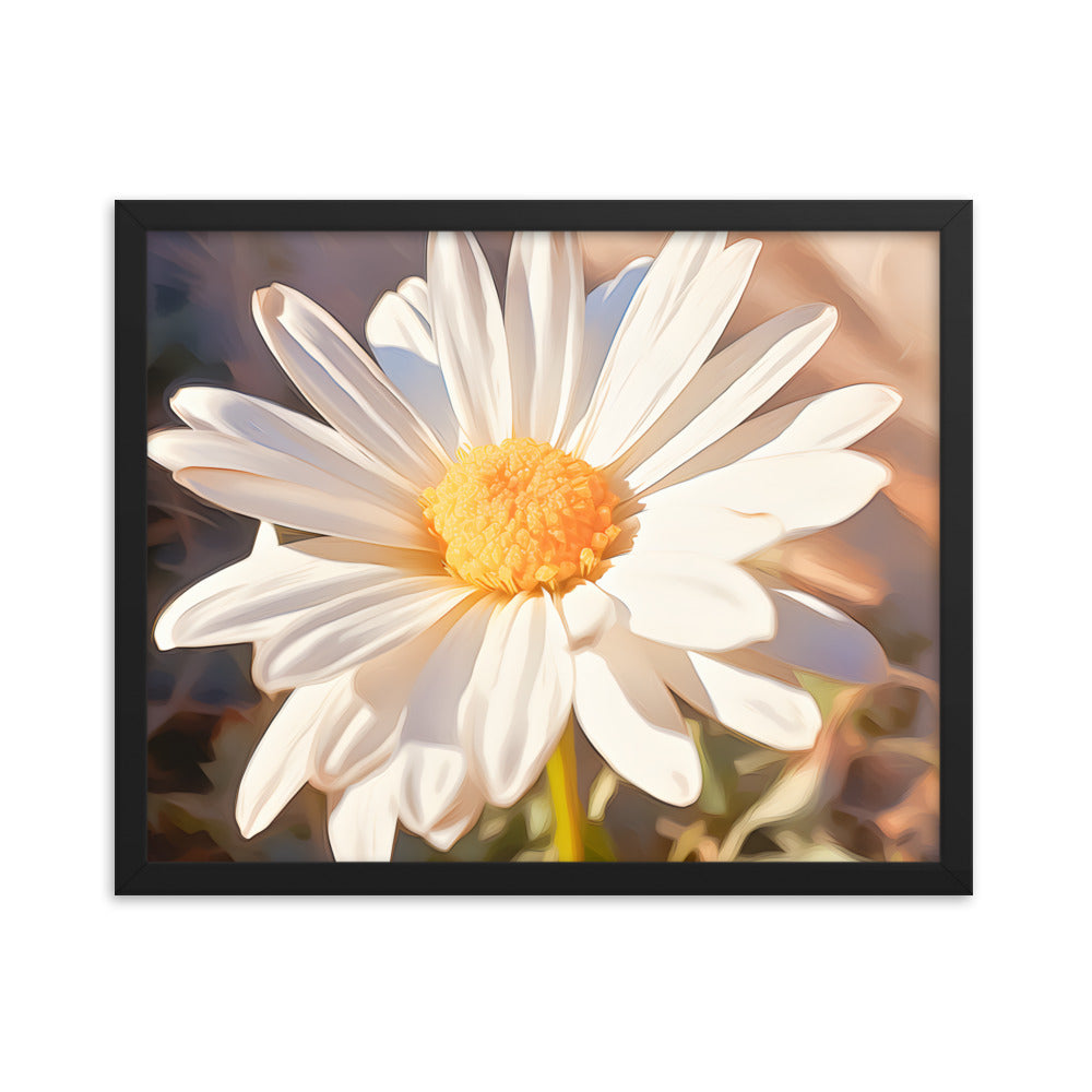 Framed Nature Inspired Artwork Stunning Sunlit Daisy Blooming Oil Painting Style 16x20"