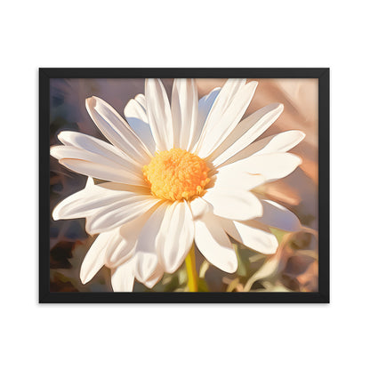 Framed Nature Inspired Artwork Stunning Sunlit Daisy Blooming Oil Painting Style 16x20"