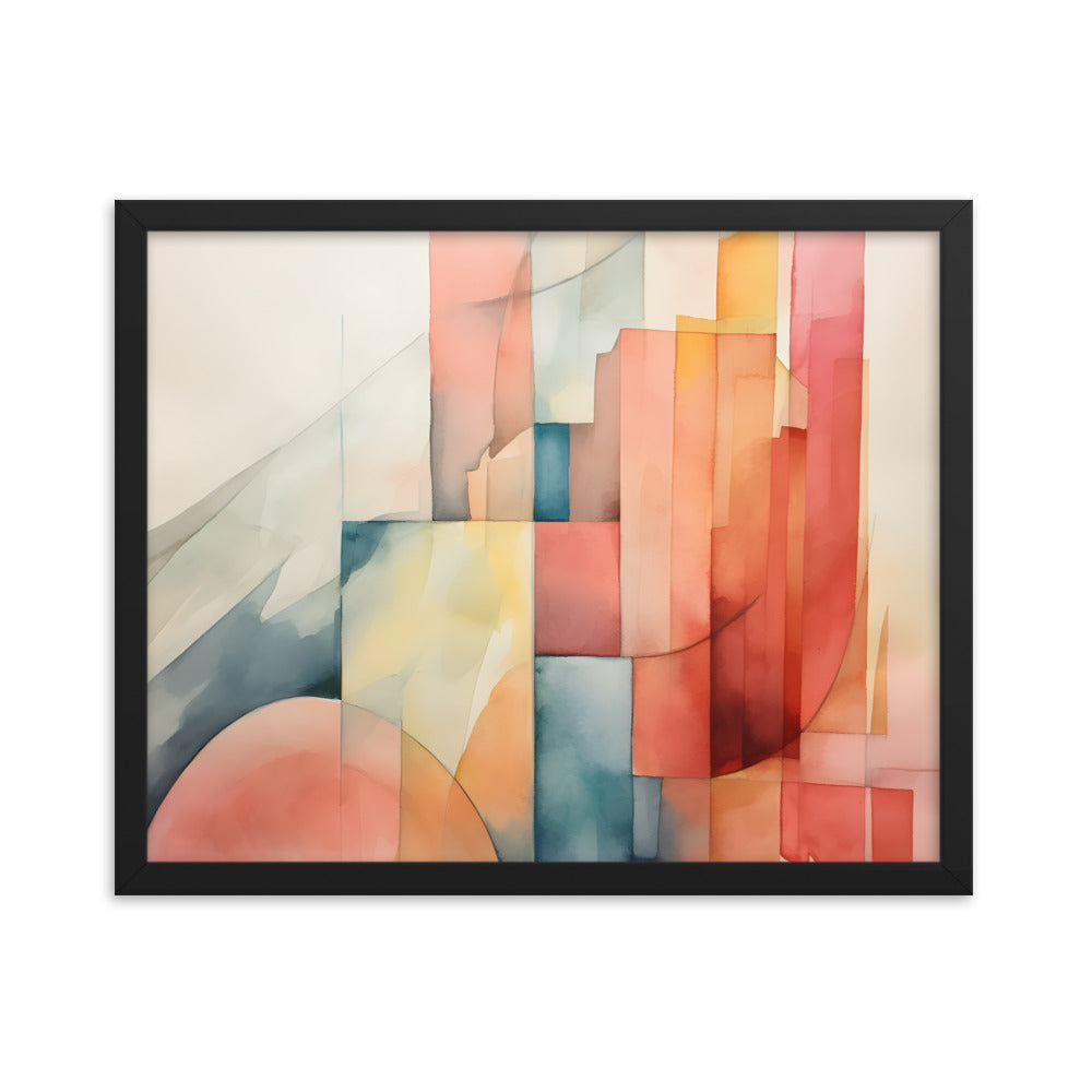 Framed Print Abstract Artwork Simplistic Minimalist Shapes Water Color Painting Style Abstract Art Framed Poster 16x20"